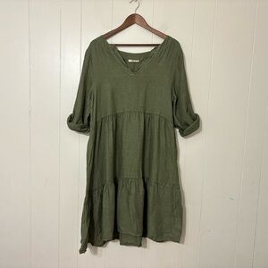 Francesca Bettini Women's Green Italian 100% Linen Knee Length Dress Size XL